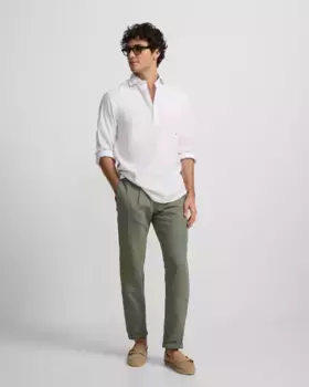 Мужские зеленые льняные брюки-чинос со складками Silbon, зеленый