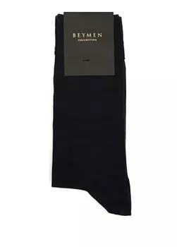 Мужские жаккардовые носки из бамбука темно-синего цвета с логотипом Beymen