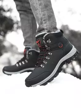 Мужские зимние непромокаемые ботинки из искусственной кожи для активного отдыха и работы, на удобной теплой подкладке, высокие кеды, ботильоны в размерах, черный