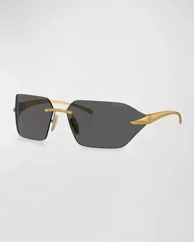 Мужские золотистые солнцезащитные очки с запахом без оправы Prada, цвет Dark Grey
