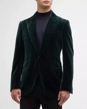 Мужское бархатное спортивное пальто с острыми лацканами ZEGNA, цвет Dark Green Solid