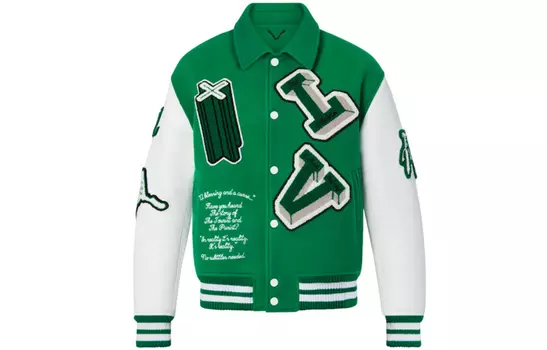 Куртка-джерси мужская Louis Vuitton Varsity Leather, зеленый / белый