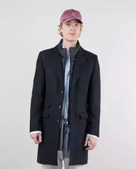 Мужское длинное однотонное пальто из ткани El Ganso, черный