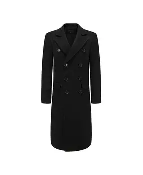 Мужское двубортное длинное пальто длиной до колена из смесовой шерсти с тремя пуговицами, верхнее пальто Braveman, черный