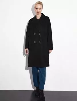 Мужское двубортное кашемировое пальто на пуговицах с воротником, черное Kayra