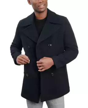 Мужское двубортное пальто из шерстяной смеси Peacoat London Fog, черный
