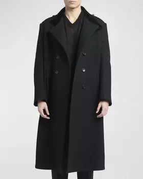 Мужское двубортное пальто-воронка TOM FORD, цвет Black