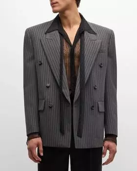 Мужское двубортное спортивное пальто в тонкую полоску Saint Laurent, цвет Opt.Wht