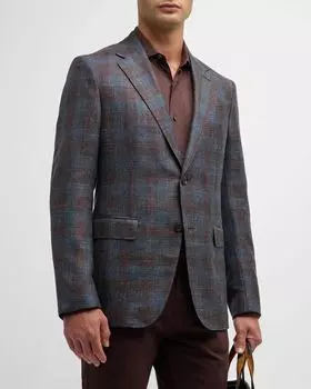 Мужское двухцветное спортивное пальто в клетку ZEGNA, цвет Dark Brown Check