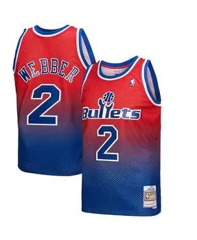 Мужское джерси Chris Webber Royal, Red Washington Bullets 1994/95 Hardwood Classics Fadeaway Swingman Player Mitchell & Ness, синий