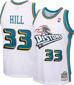 Мужское джерси Mitchell & Ness 1998 Detroit Pistons Grant Hill #33 белого цвета из твердой древесины Classics Swingman