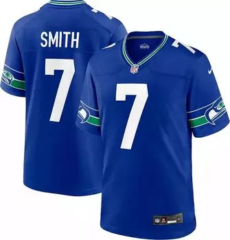 Мужское джерси Nike Seattle Seahawks Geno Smith #7 альтернативного синего игрового цвета