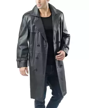 Мужское классическое длинное кожаное пальто Xander BGSD, черный