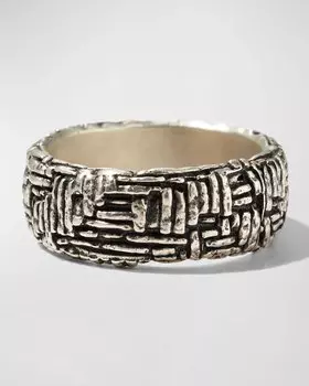 Мужское кольцо-ремешок из тканой текстуры ручной работы John Varvatos, цвет Silver