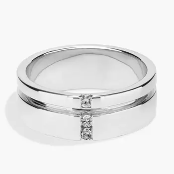 Мужское кольцо с рифленым бриллиантом из 14-каратного белого золота (7,6 мм, .1 карат Tw.) Blue Nile