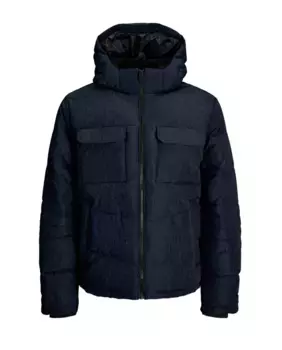 Мужское комфортное пальто с застежкой-молнией и воротником с капюшоном Jack & Jones, темно-синий