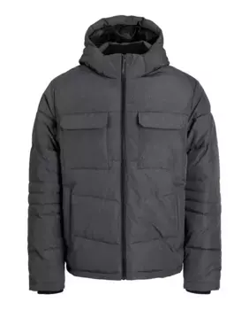 Мужское комфортное пальто с застежкой-молнией и воротником с капюшоном Jack & Jones, темно-серый
