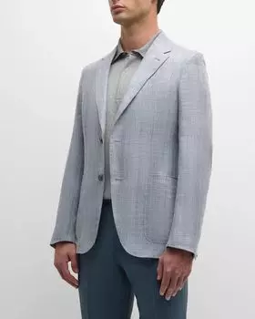 Мужское льняное спортивное пальто в клетку ZEGNA, цвет Bright Blue Check
