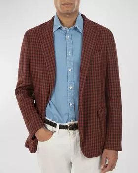 Мужское льняное спортивное пальто в мелкую клетку Boglioli, цвет Red Black