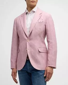 Мужское льняное спортивное пальто в широкую полоску Brunello Cucinelli, цвет Pink