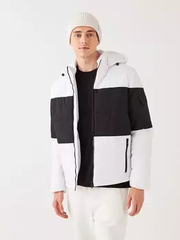 Мужское надувное пальто с цветными блоками и капюшоном со стандартным рисунком LCW Casual
