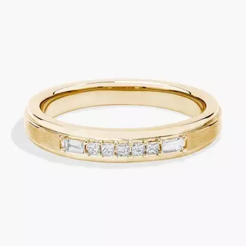 Мужское обручальное кольцо с бриллиантами «Принцесса и багет» из 14-каратного желтого золота (1/5 карата) Blue Nile