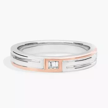 Мужское обручальное кольцо с двойным бриллиантом огранки «багет» из 14-каратного белого и розового золота Blue Nile