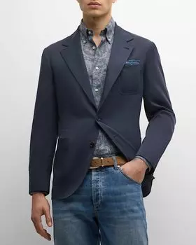 Мужское однотонное шелковое спортивное пальто Brunello Cucinelli, цвет Ocean Blue