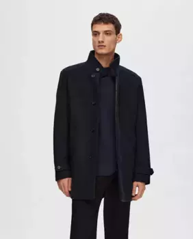Мужское пальто на пуговицах Selected, темно-синий