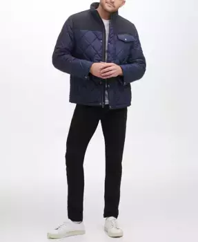 Мужское пальто с комбинированным дизайном Diamond Quilt и подкладкой из искусственного шерпа Cole Haan, синий