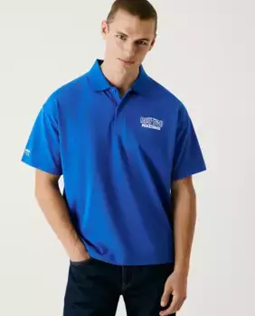 Мужское поло из пике с короткими рукавами и принтом на спине Pepe Jeans, синий