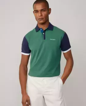 Мужское поло с короткими рукавами из пике с цветными блоками Hackett, зеленый