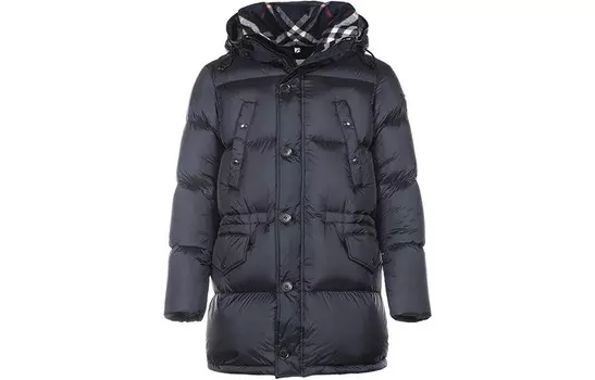 Мужское пуховое пальто с капюшоном и логотипом Burberry, синий