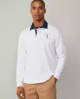 Мужское регбийное поло с длинными рукавами и принтом на спине Hackett, белый