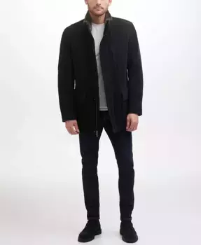 Мужское шерстяное пальто Car Coat с ворсом Cole Haan, черный
