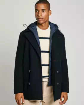 Мужское шерстяное пальто с регулируемым капюшоном Pepe Jeans, темно-синий