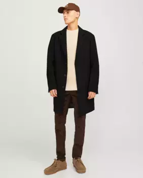 Мужское шерстяное пальто с воротником с лацканами Jack & Jones, черный
