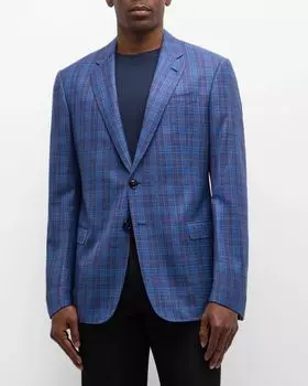 Мужское шерстяное спортивное пальто в клетку Giorgio Armani, цвет Navy