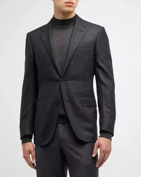 Мужское шерстяное спортивное пальто в тон в клетку ZEGNA, цвет Black Check
