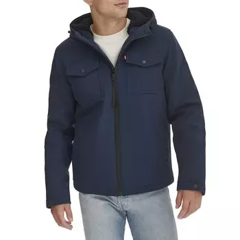 Мужское штормовое пальто с капюшоном и подкладкой из шерпы Levi's Soft Shell, цвет Midnight