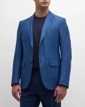 Мужское спортивное пальто из кашемира и льна в клетку ZEGNA, цвет Blue Navy Check