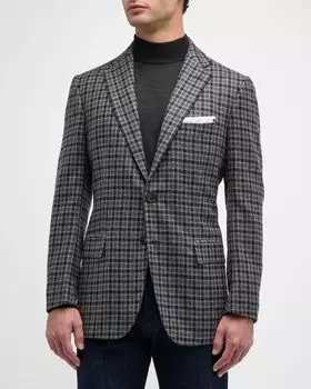 Мужское спортивное пальто из кашемира в клетку Kiton, цвет Gray