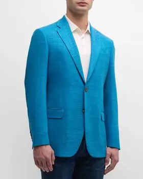 Мужское спортивное пальто из льняной смеси Emporio Armani, цвет Solid Medium Blue