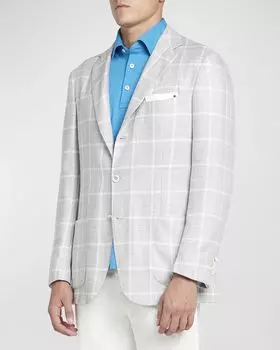 Мужское спортивное пальто из шелка и кашемира с оконным стеклом Kiton, цвет Gray