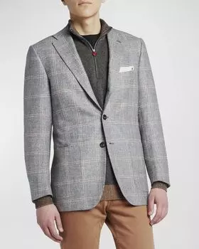 Мужское спортивное пальто из смеси кашемира с оконным стеклом Kiton, цвет Gray Multi