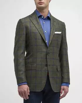 Мужское спортивное пальто с оконным стеклом Kiton, цвет Navy Mult