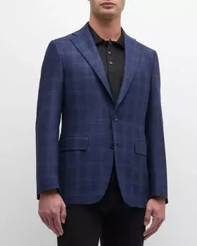 Мужское спортивное пальто в клетку из шелковой шерсти Canali, цвет Navy