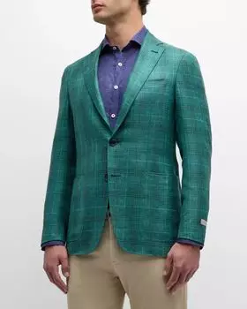 Мужское спортивное пальто в клетку из смесового кашемира Canali, цвет Green