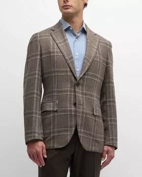 Мужское спортивное пальто в клетку из шерсти и кашемира Brioni, цвет Brown Grey