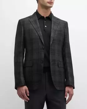 Мужское спортивное пальто в клетку из кашемира ZEGNA, цвет Dark Gray Check